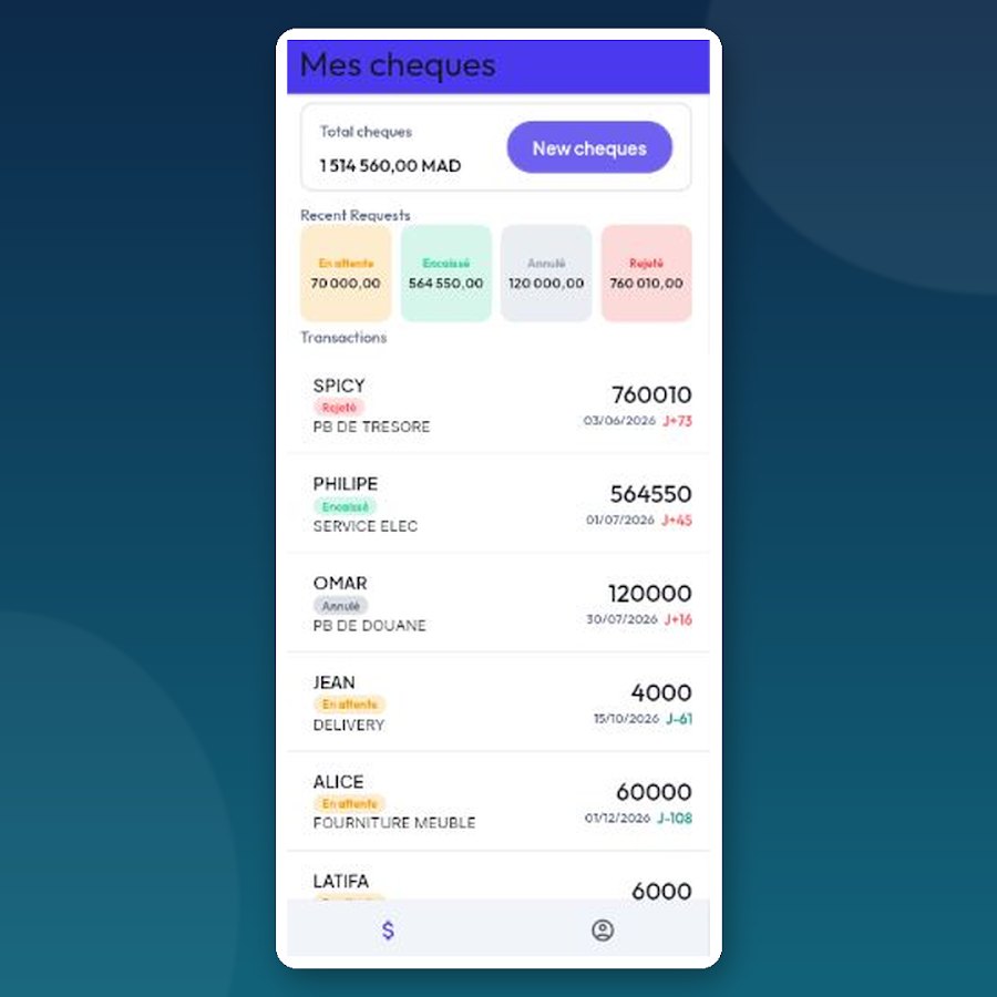 Cheques app dashboard